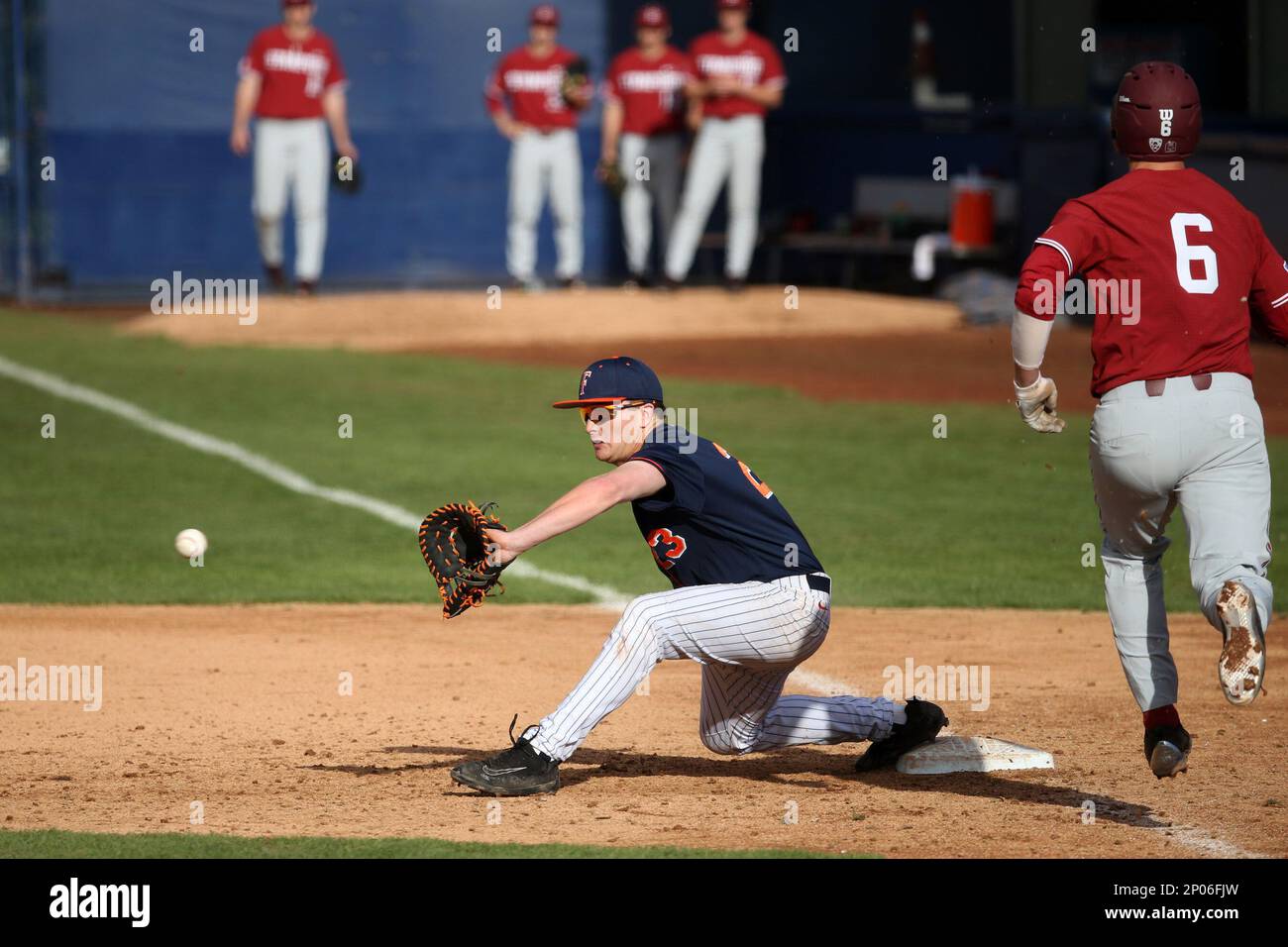 Jake Pavletich #23 of the Cal State Fullerton Titans takes a throw