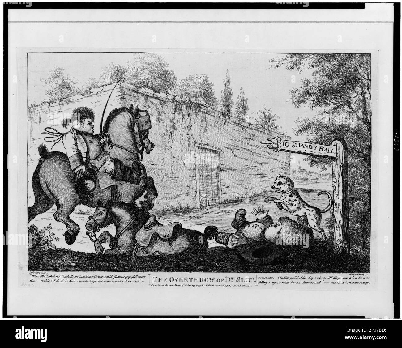 The overthrow of Dr. Slop   H.W. Bunbury, delin. ; J. Bretherton, f.. British Cartoon Prints Collection . Sterne, Laurence,1713-1768,Life and opinions of Tristram Shandy, gentleman. Stock Photo