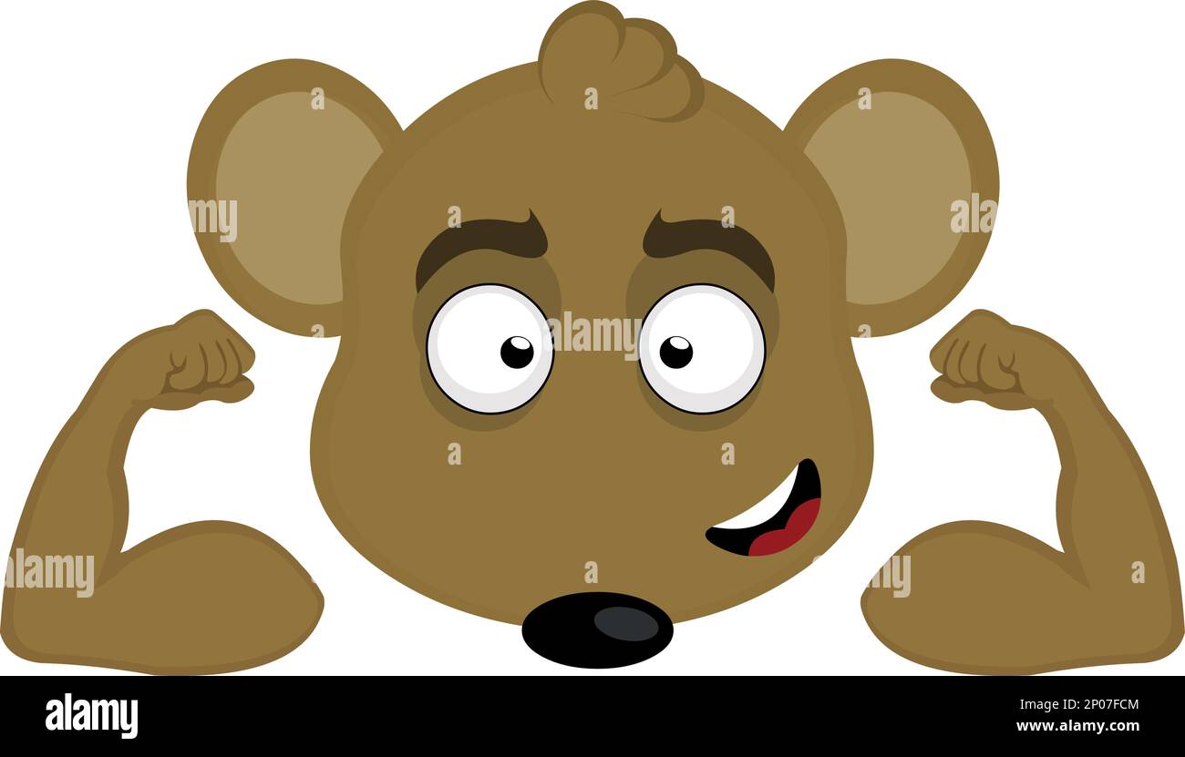 vector illustration face of a brown cartoon mouse showing the biceps of the arms Stock Vector