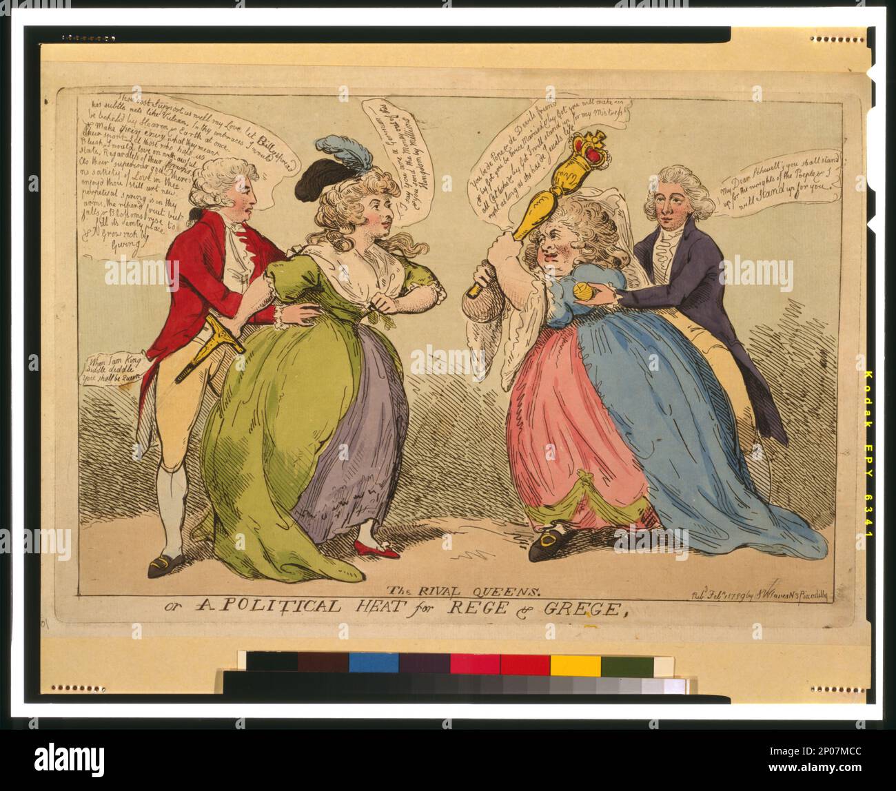 The rival queens or a political heat for Rege & Grege. British Cartoon Prints Collection , Catalogue of prints and drawings in the British Museum. Division I, political and personal satires, v. 6, no. 7501. Fitzherbert, Maria Anne,1756-1837. , Queens,Great Britain,1780-1790. Stock Photo