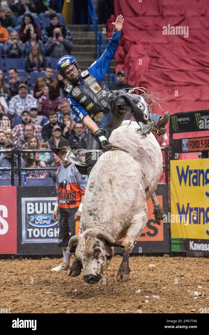 February 24, 2017 St. Louis, Missouri, U.S KAIQUE PACHECO competes on bull Hard Times in the
