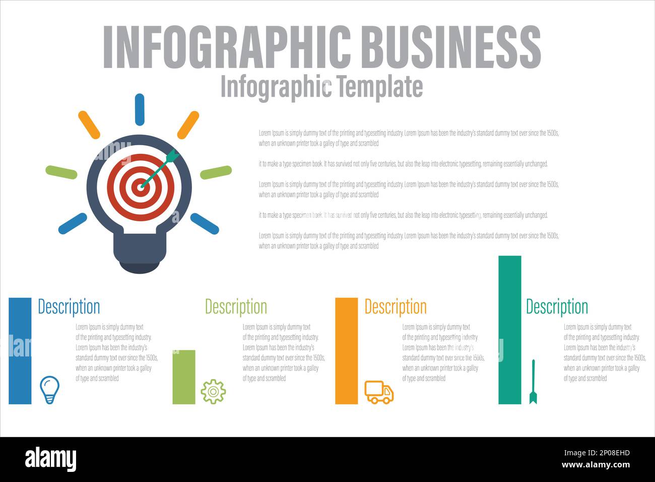 A poster for a presentation about a light bulb with description and description Stock Vector