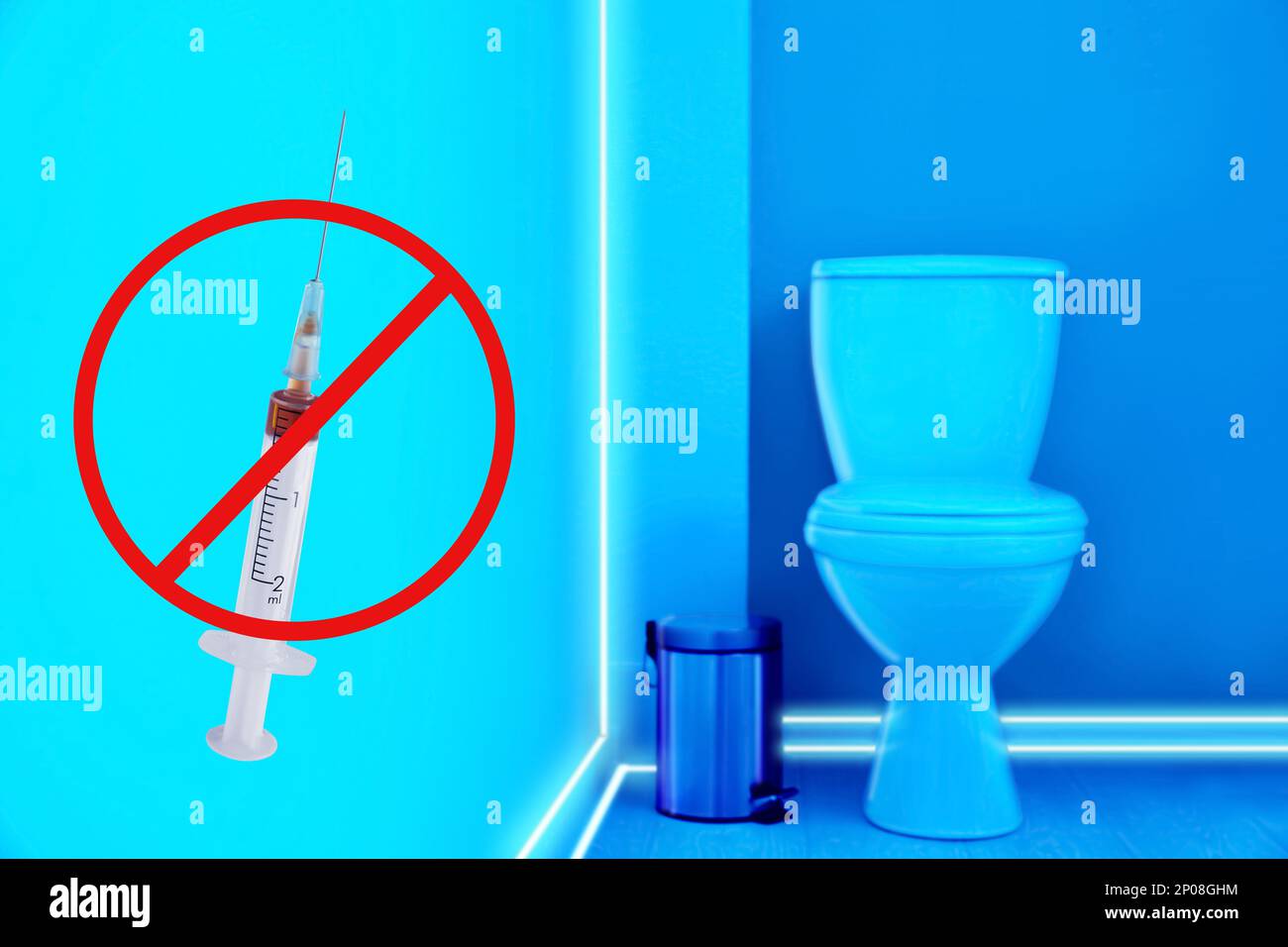 Toilet bowl in public restroom lit with UV blue light Stock Photo Alamy