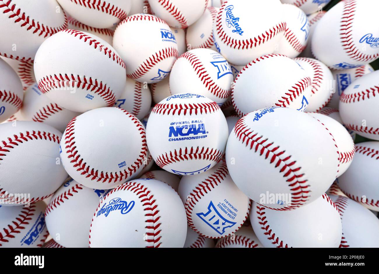 A detail view of baseballs are seen prior to an NCAA college baseball