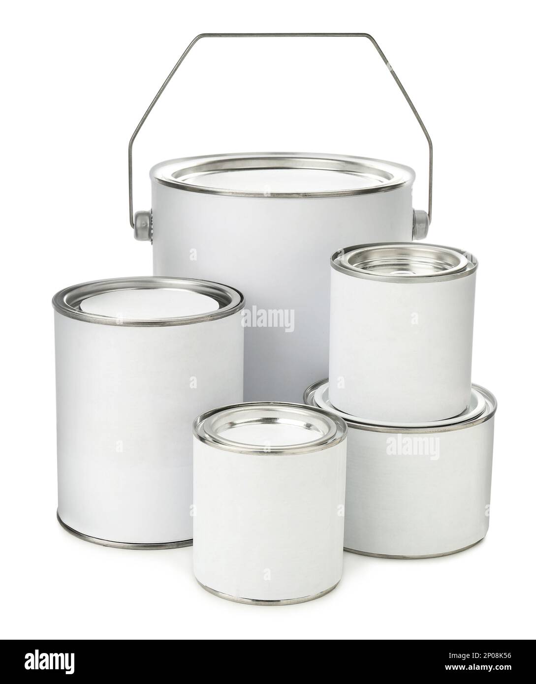 Closed blank cans of paint isolated on white Stock Photo - Alamy