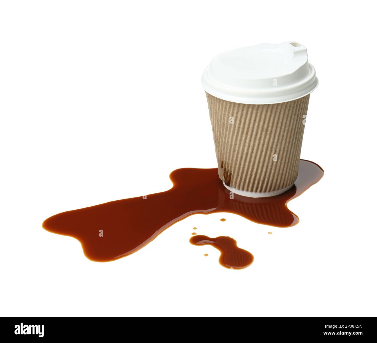 Paper cup and spilled coffee on white background Stock Photo Alamy