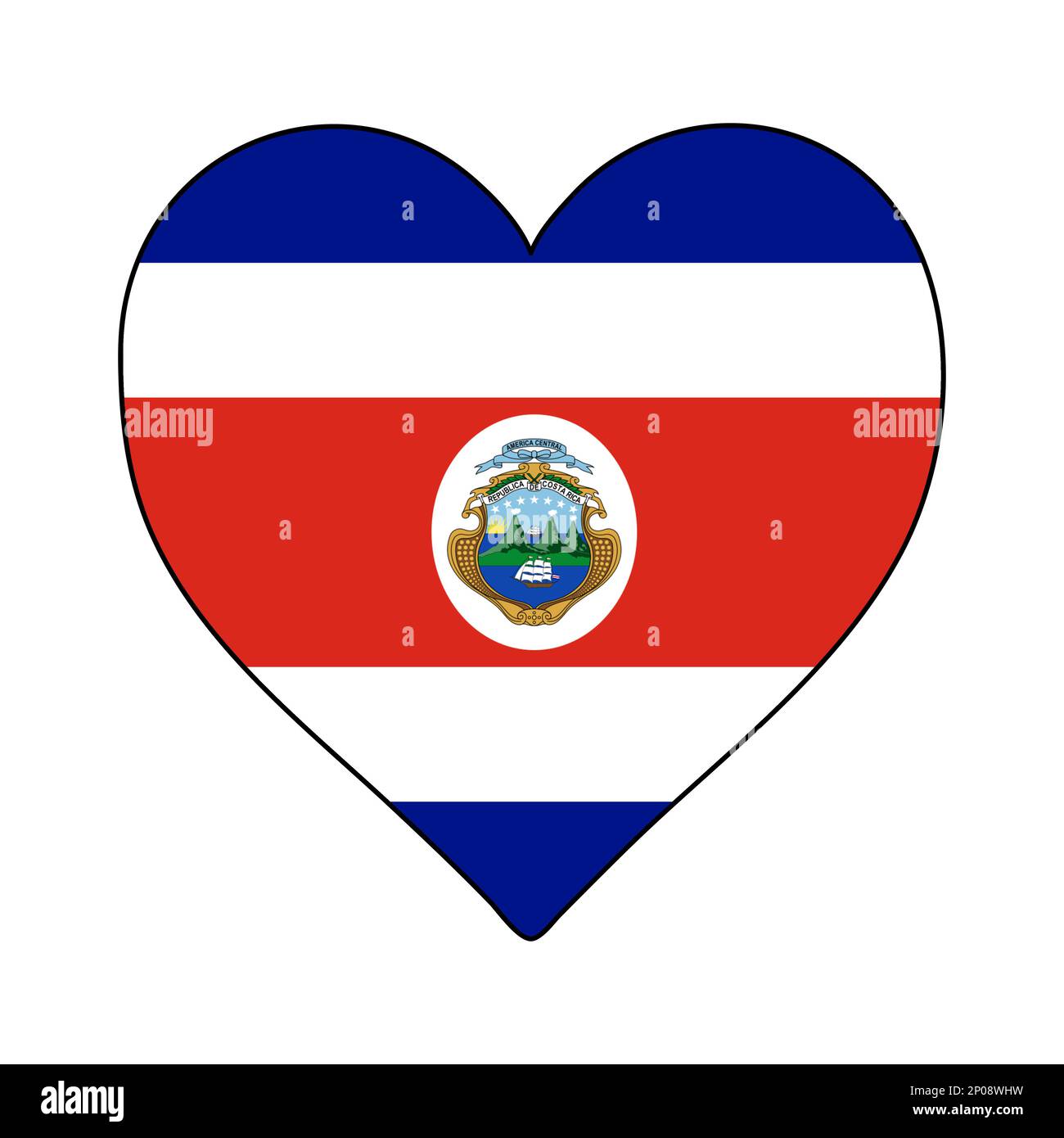 Costa Rica Heart Shape Flag. Love Costa Rica. Visit Costa Rica. Central America. Latin America. Vector Illustration Graphic Design. Stock Vector