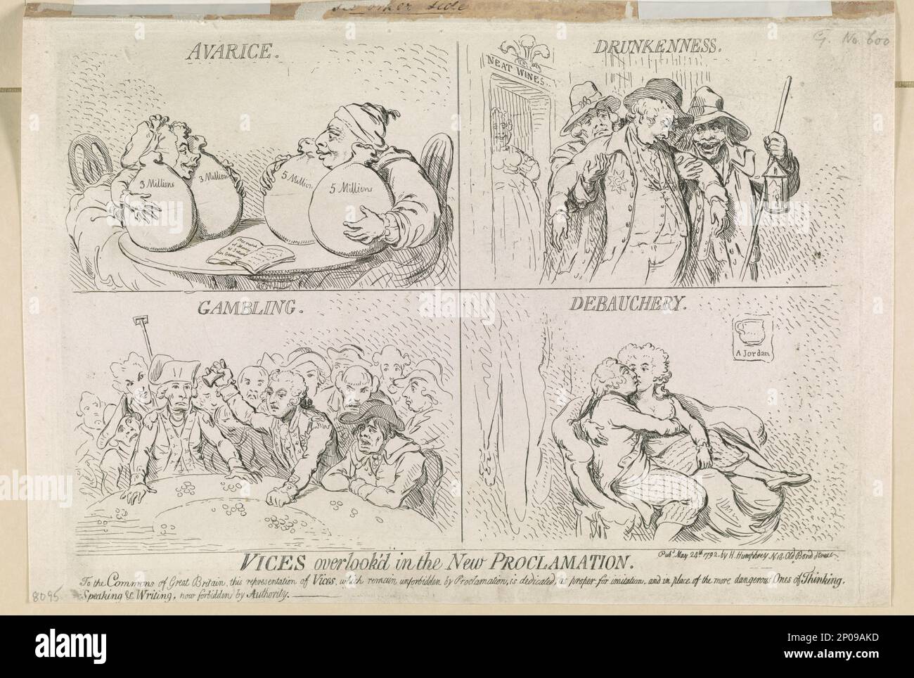 Vices overlook'd in the new proclamation Enchantments lately seen upon the mountains of Wales, - or - Shon-ap-Morgan's reconcilement to the Fairy Princess     Js. Gy. des. et fect.. British Cartoon Prints Collection . George,IV,King of Great Britain,1762-1830. , Fitzherbert, Maria Anne,1756-1837. , Vice,1790-1800. , Kissing,1790-1800. , Supernatural beings,1790-1800. Stock Photo