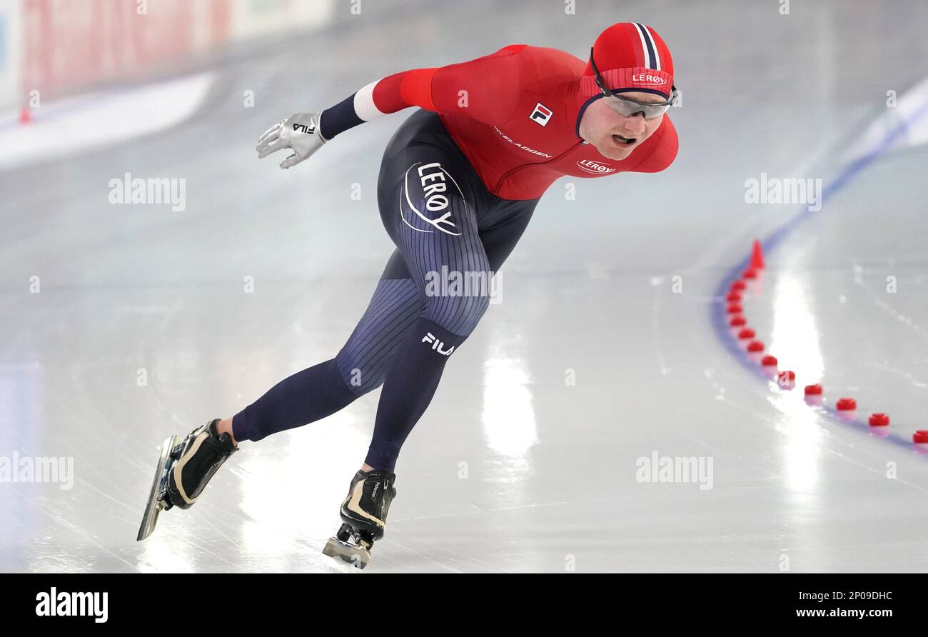 Sverre Lunde Pedersen (NOR)in action during the 5000m men during ISU World Championships Speed Skating on March 2, 2023 at Thialf Stadium in Heerenveen, Netherlands Credit: SCS/Soenar Chamid/AFLO/Alamy Live News Stock Photo