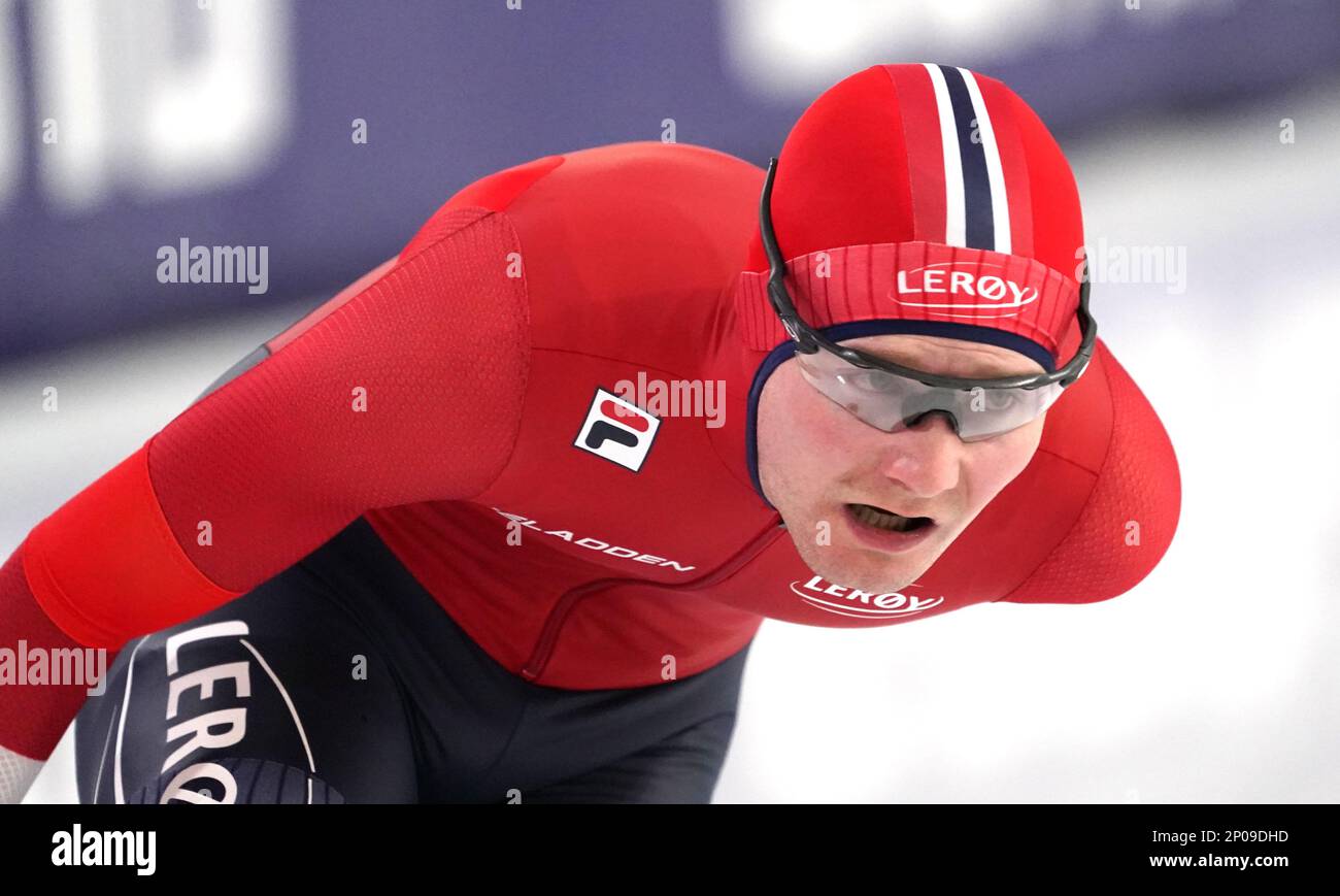 Sverre Lunde Pedersen (NOR)in action during the 5000m men during ISU World Championships Speed Skating on March 2, 2023 at Thialf Stadium in Heerenveen, Netherlands Credit: SCS/Soenar Chamid/AFLO/Alamy Live News Stock Photo