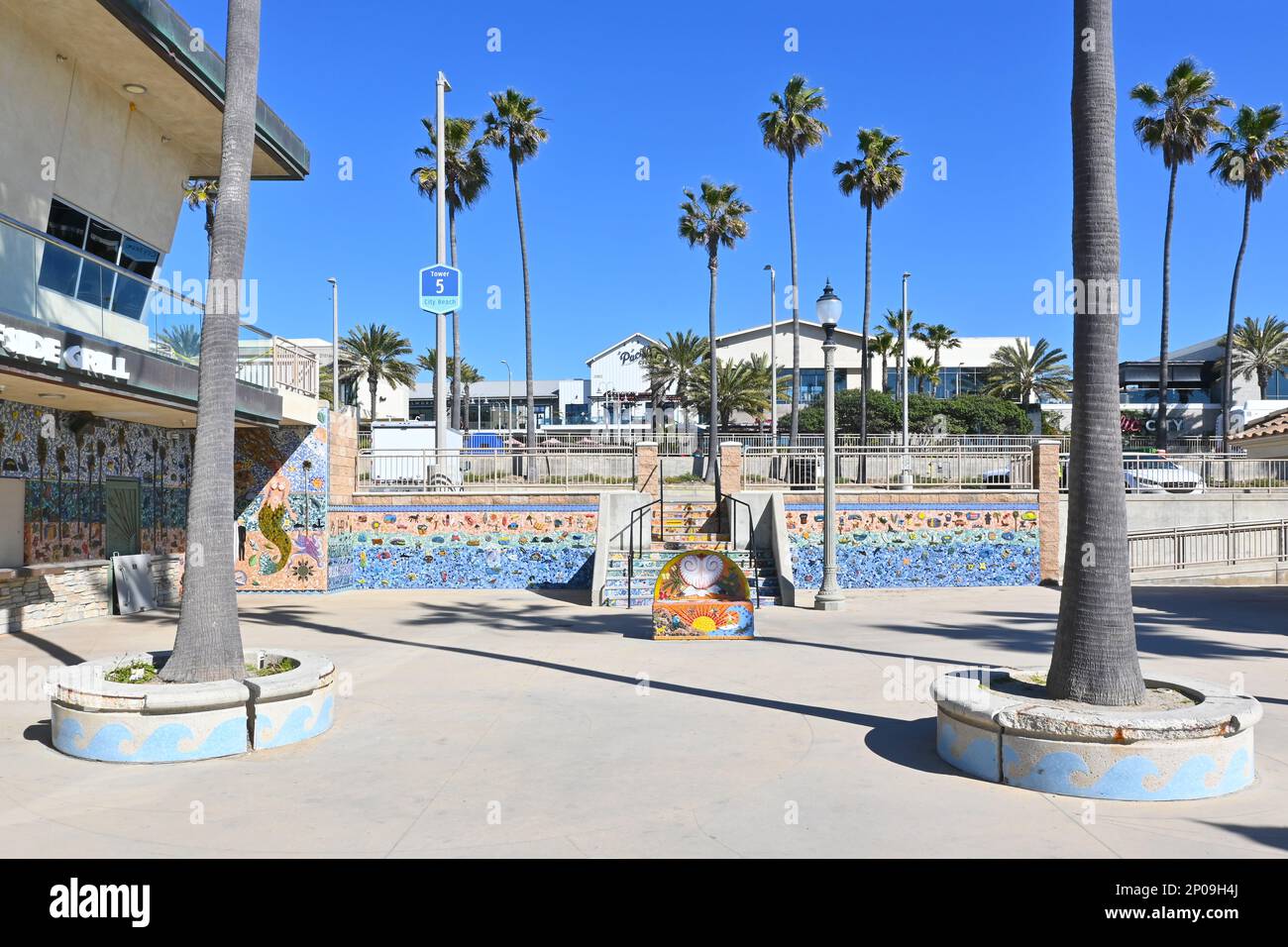 HUNTINGTON BEACH, CALIFORNIA - 6 FEB 2023: Rescue Plaza, adjacent to the Marine Safety Educational Center. Stock Photo