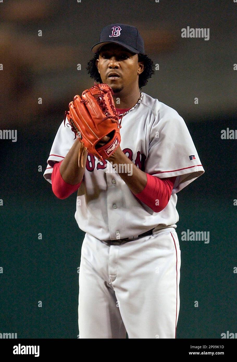 16 Jul. 2004: Boston Red Sox pitcher Pedro Martinez (45) in action during  the first inning of a game against the Anaheim Angels, on July 16, 2004,  played at Edison International Field