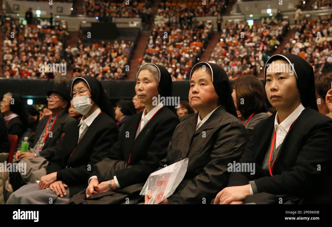 Christian women attend the beatification ceremony for Japanese warlord