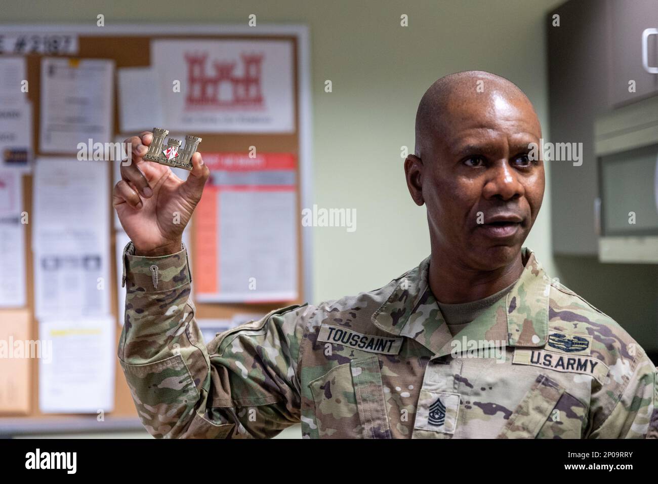 Command Sgt. Maj Patrickson Toussaint, the top senior enlisted advisor for the U.S. Army Corps