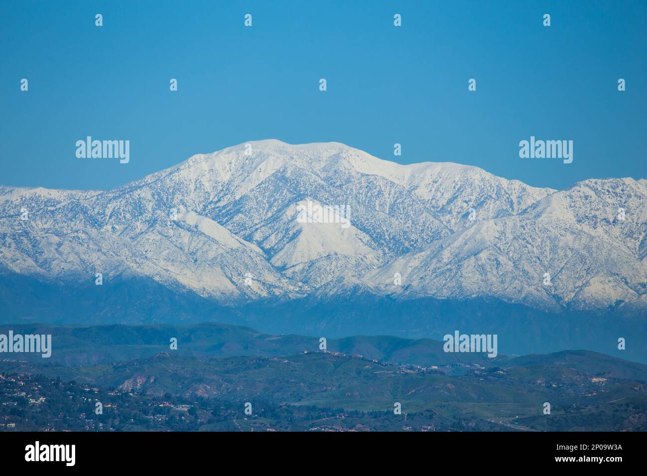 Mt Baldy in the SanGabriel Mountains after a 2023 winter storm dropped record amounts of snow on Southern California Stock Photo