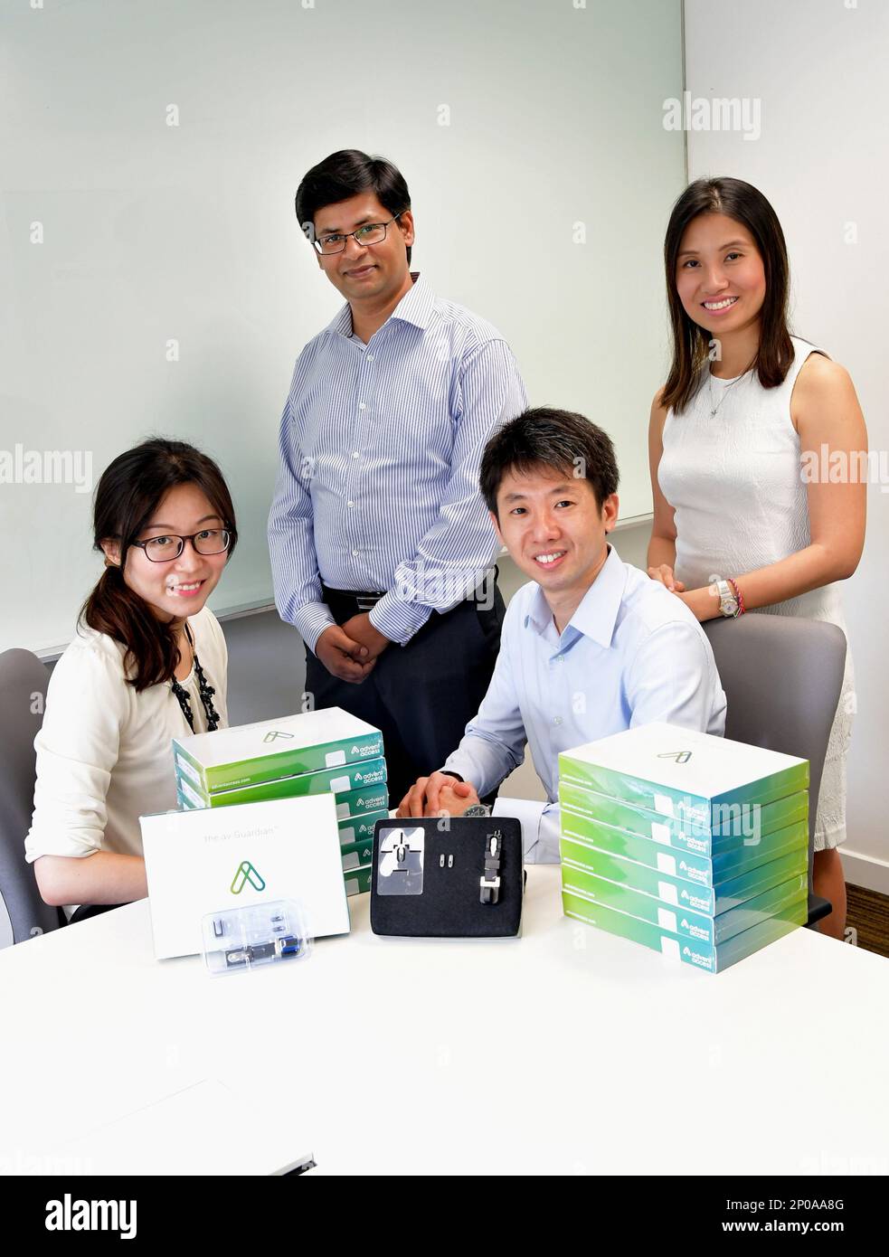 SME spotlight: Interview with CEO and Founder of Advent Access Pte Ltd, Mr  Peh Ruey Feng(2ND FROM RIGHT). His team comprises, Mr Henry Johnson,senior  product engineer, Dr Ye Hongye (lady with glasses),