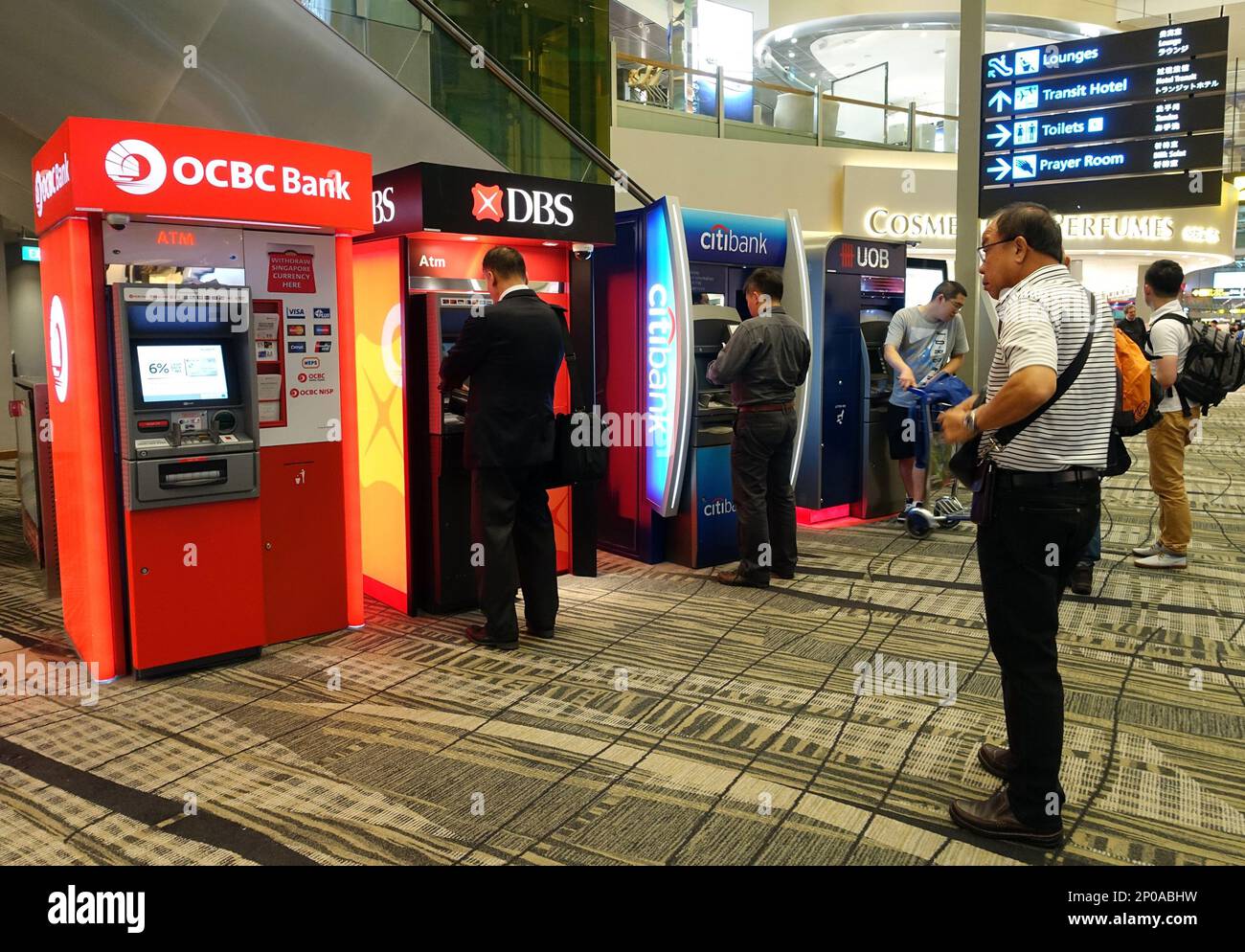 ATMs of OCBC, DBS, Citibank and UOB located at the passenger departure hall of Changi Airport