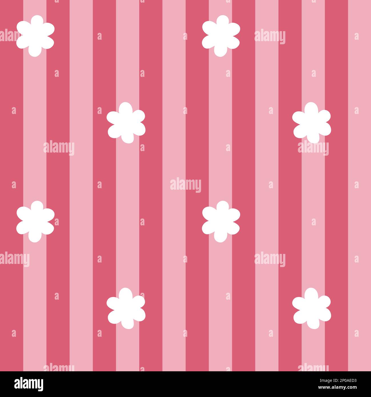 Seamless pattern with white flowers on a pink striped background. Raster geometric stripes and flowers allover print Stock Photo