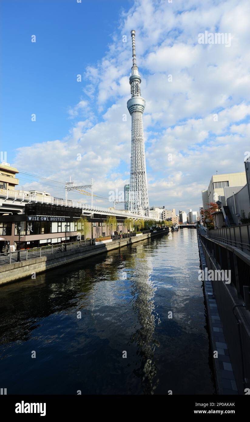 A view of the Tokyo Skytree from Tobu bridge in Sumida, Tokyo, Japan. Stock Photo