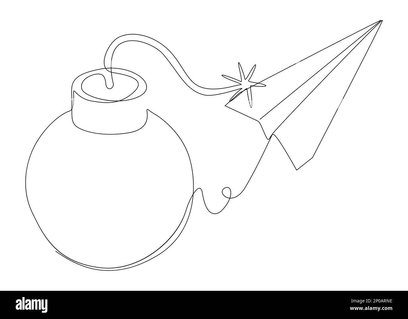 One continuous line of bomb and paper airplane. Thin Line Illustration vector concept. Contour Drawing Creative ideas. Stock Vector