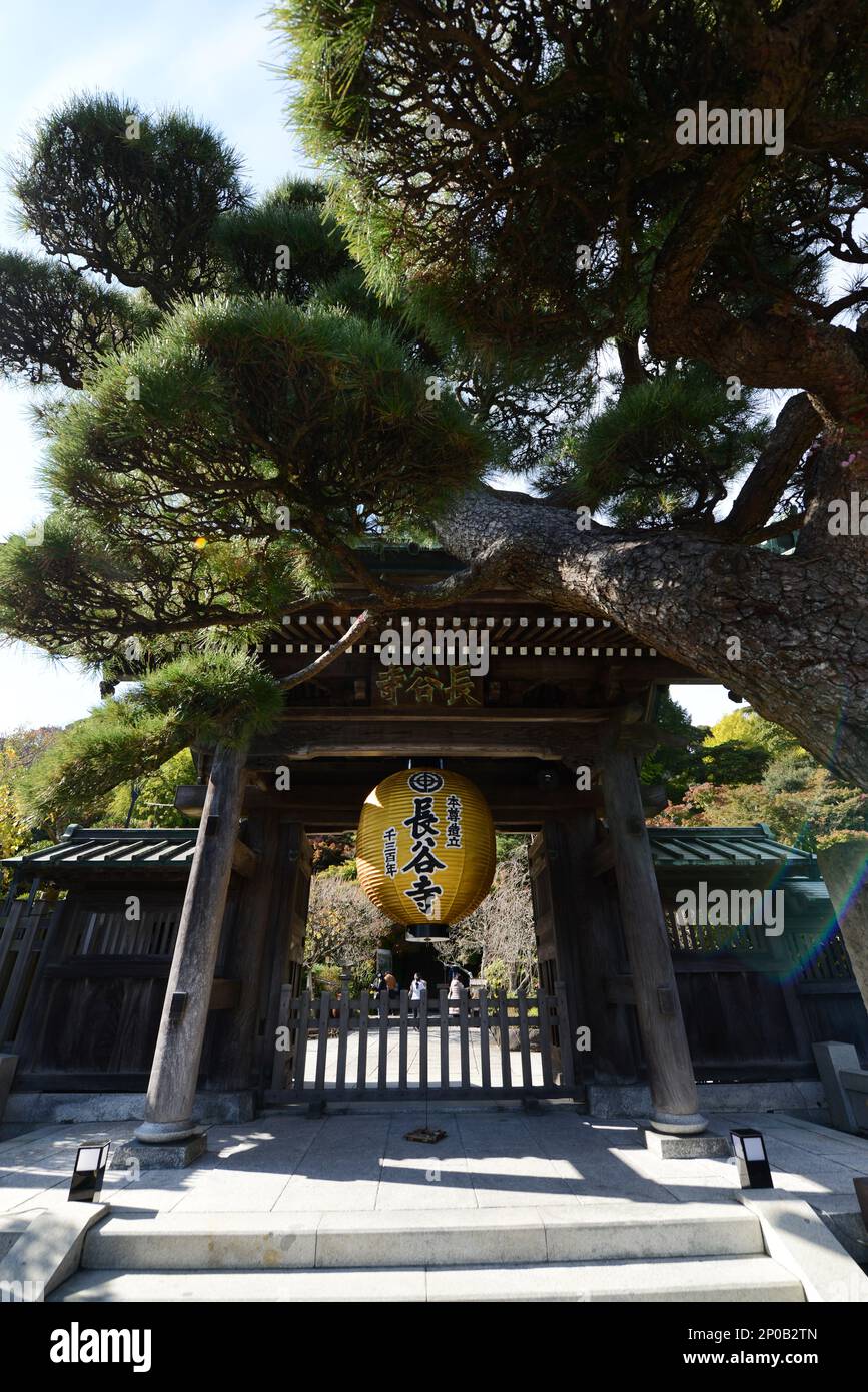 Gate to the Hasedera Buddhist temple in Hase, Kamakura, Japan. Stock Photo