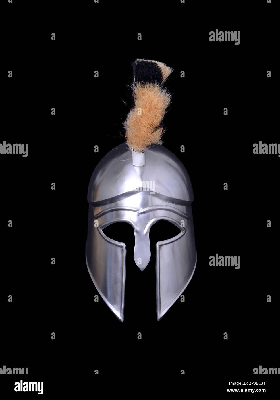 Iron Ancient Greek Corinthian Helmet complete with plume isolated over