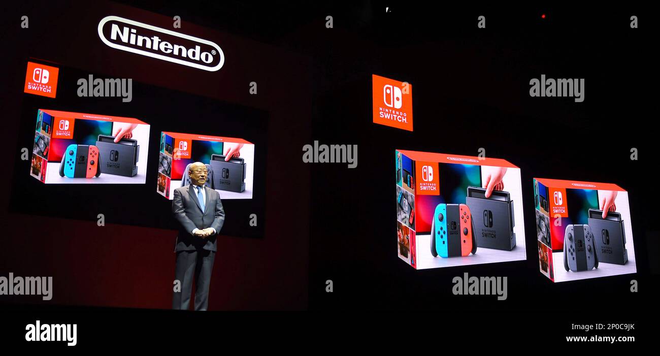 Nintendo Co., Ltd. introduces a new hybrid game machine "Nintendo Switch"  with the properties of both stationary and portable equipment in Koto Ward,  Tokyo on Jan. 13, 2017. Nintendo Switch is made