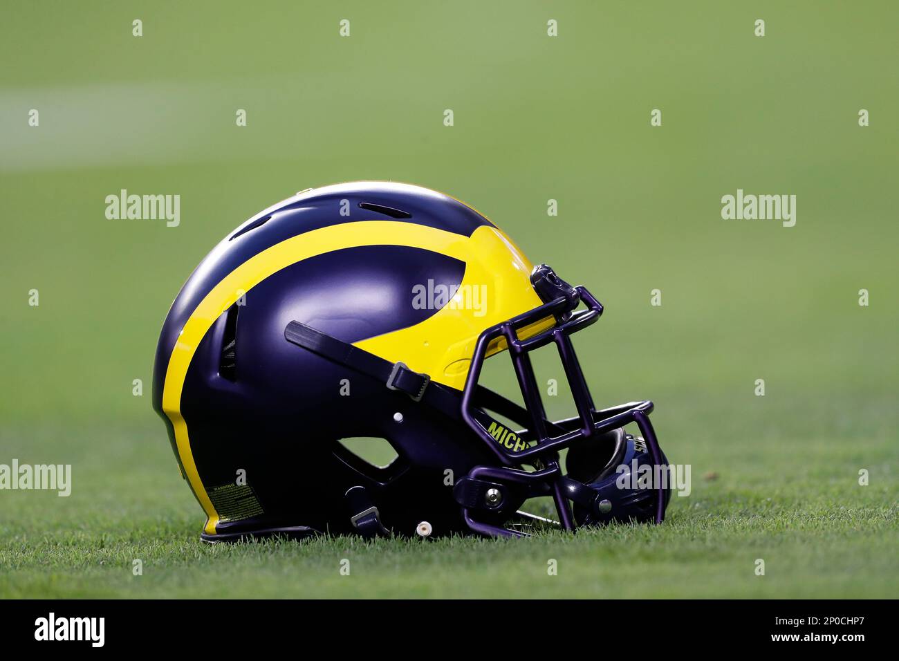 A detail view of a University of Michigan Wolverines helmet prior to the  Orange Bowl NCAA college football game against the Florida State University  Seminoles on Friday, Dec. 30, 2016, in Miami