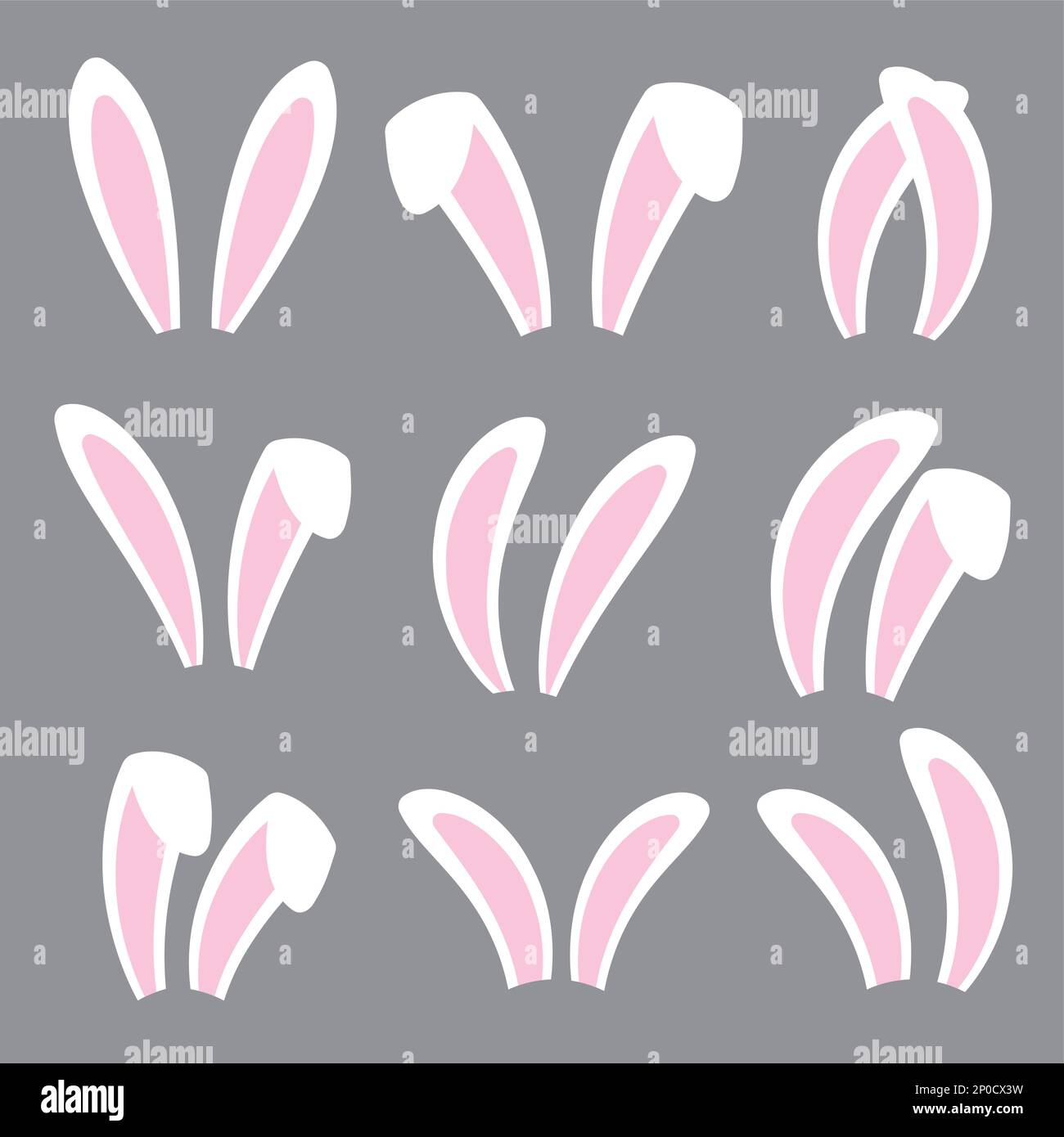 Rabbit ears headband set. Easter bunny ears isolated on background. Stock Vector