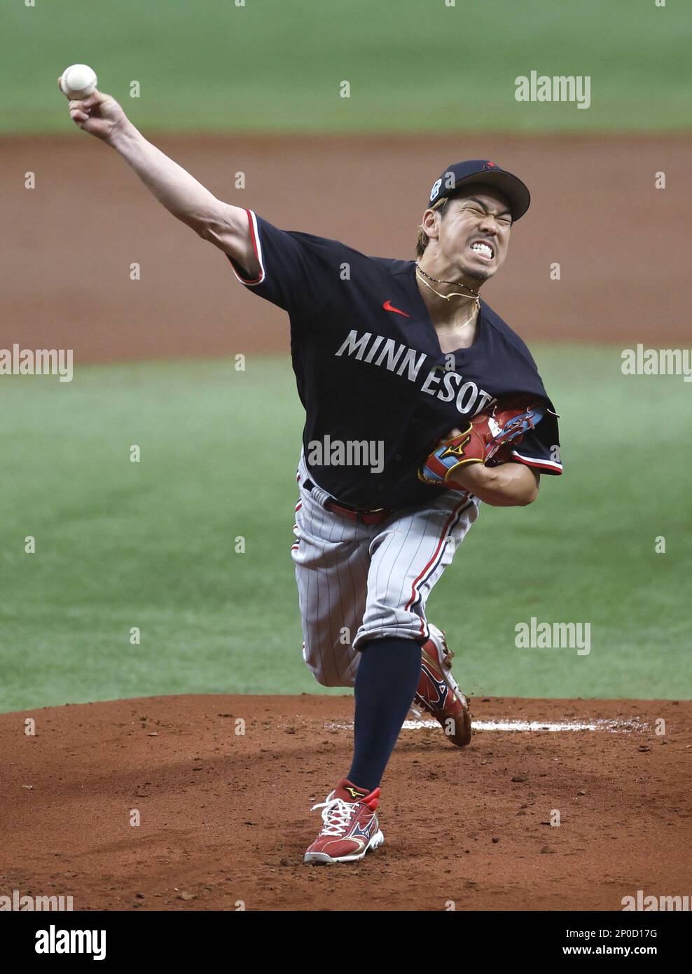 St. Petersburg, Florida. 02/03/2023, Kenta Maeda of the Minnesota Twins  meets the press after pitching in a spring training game against the Tampa  Bay Rays on March 2, 2023, in St. Petersburg