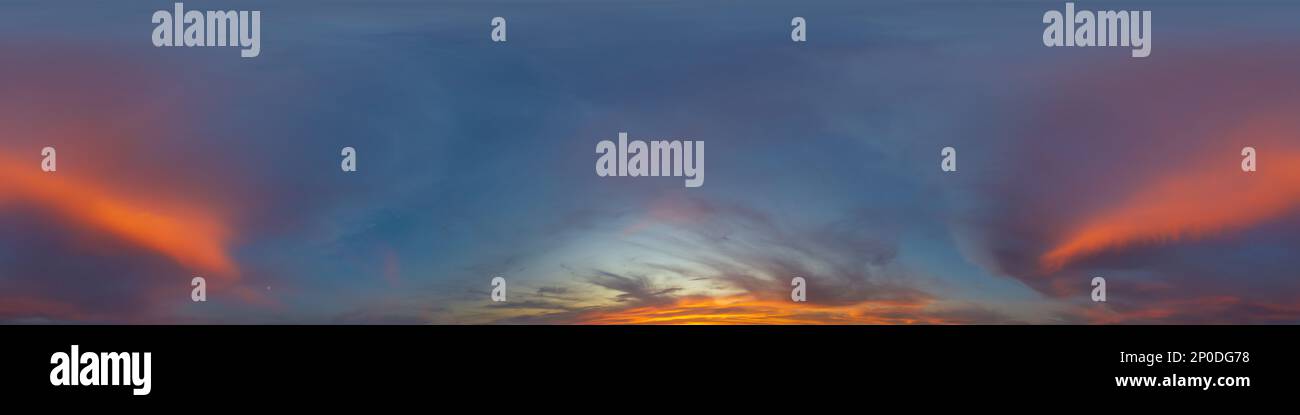 Panorama Of A Dark Blue Sunset Sky With Pink Cumulus Clouds. Seamless 