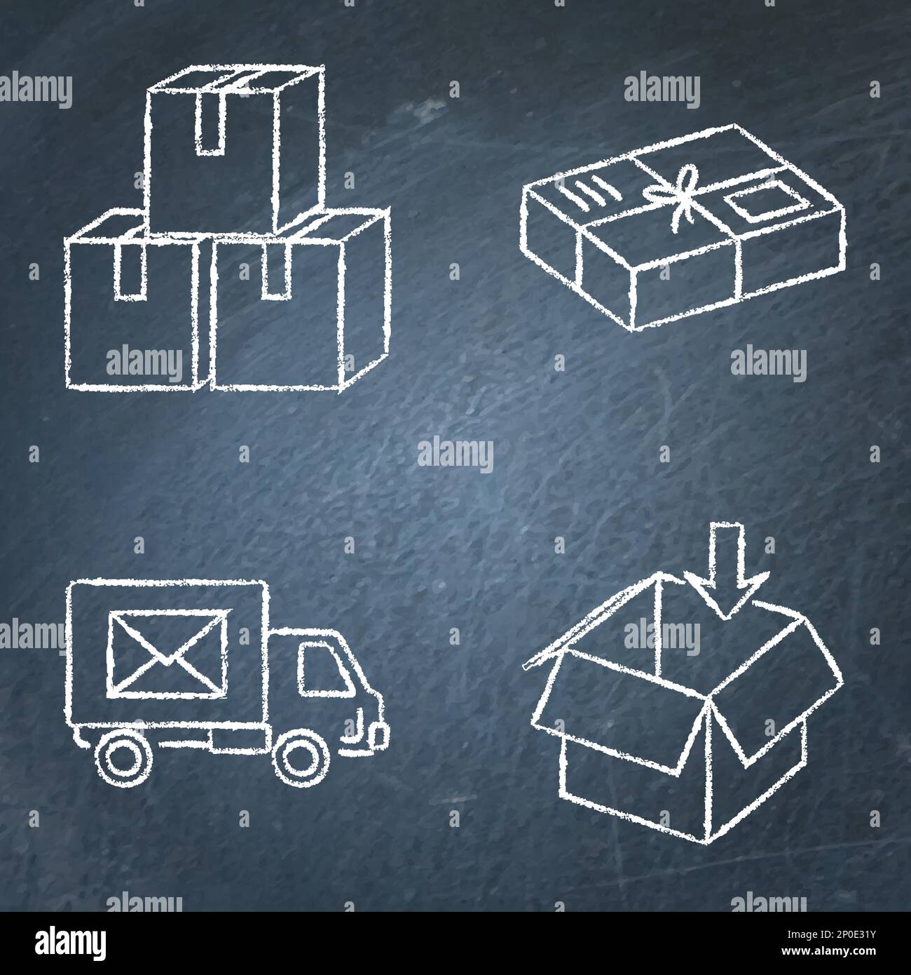 Parcels And Delivery Boxes Icon Set On Chalkboard Mail Delivery Package And Truck Vector