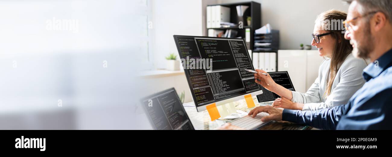Agile Pair Programming And Extreme Coding. Business Software Stock Photo