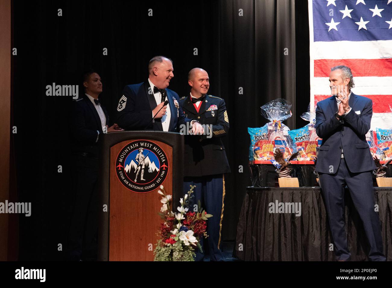 The Utah Air National Guard honor their outstanding nominees during the Airmen of the Year banquet at the Utah Cultural Celebration Center on Jan. 7th, 2023. The Airmen of the Year award program is designed to recognize Airmen who display superior leadership, job performance and personal achievement.  (Air National Guard photo by: Tech. Sgt. Danny Whitlock) Stock Photo