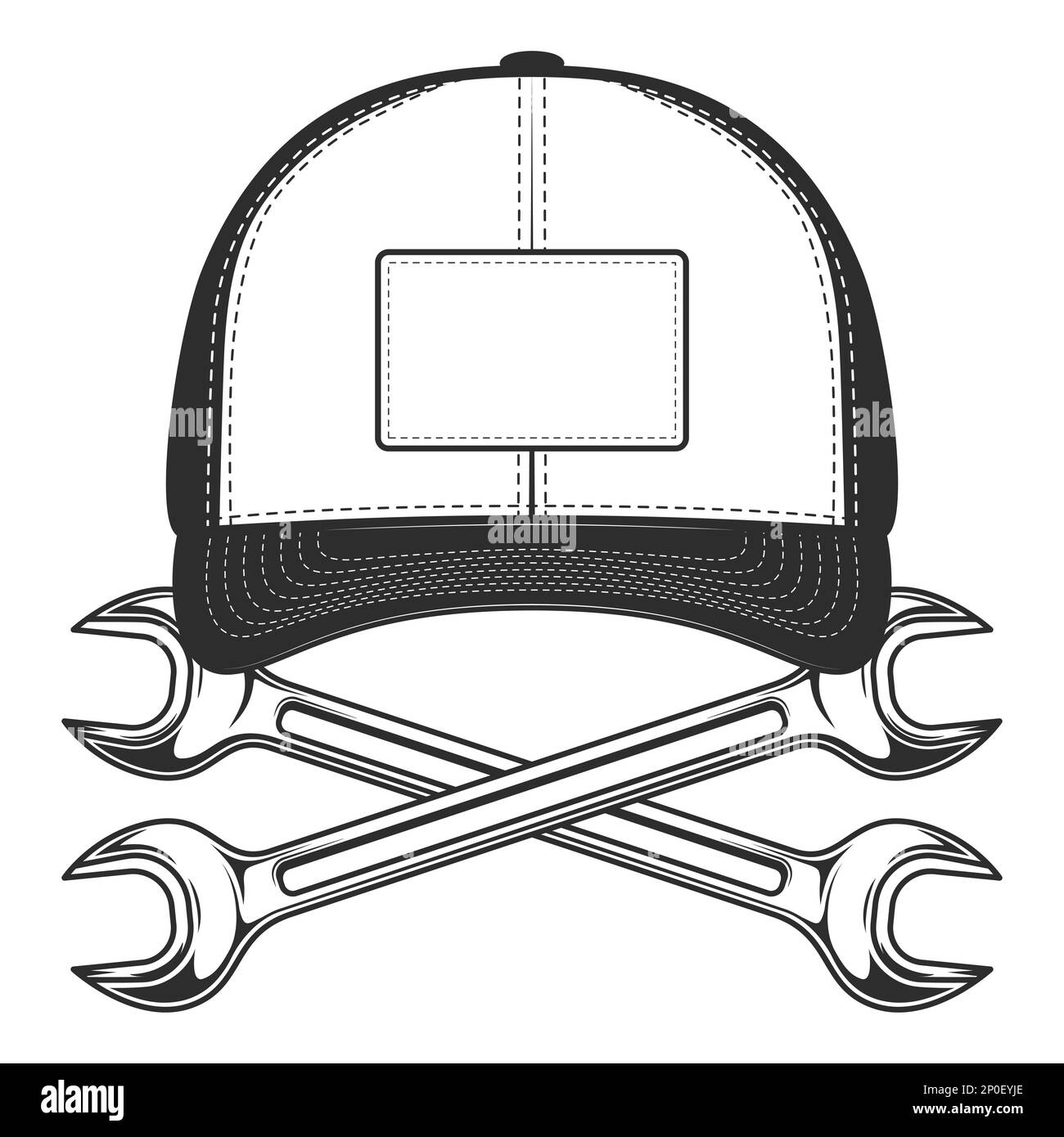 Baseball cap with business construction wrench or repair mechanic