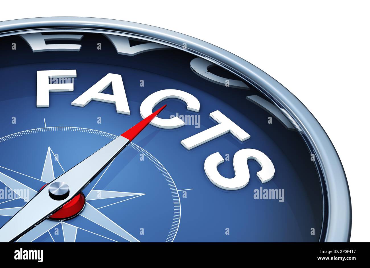 3D rendering of an compass with the word facts Stock Photo