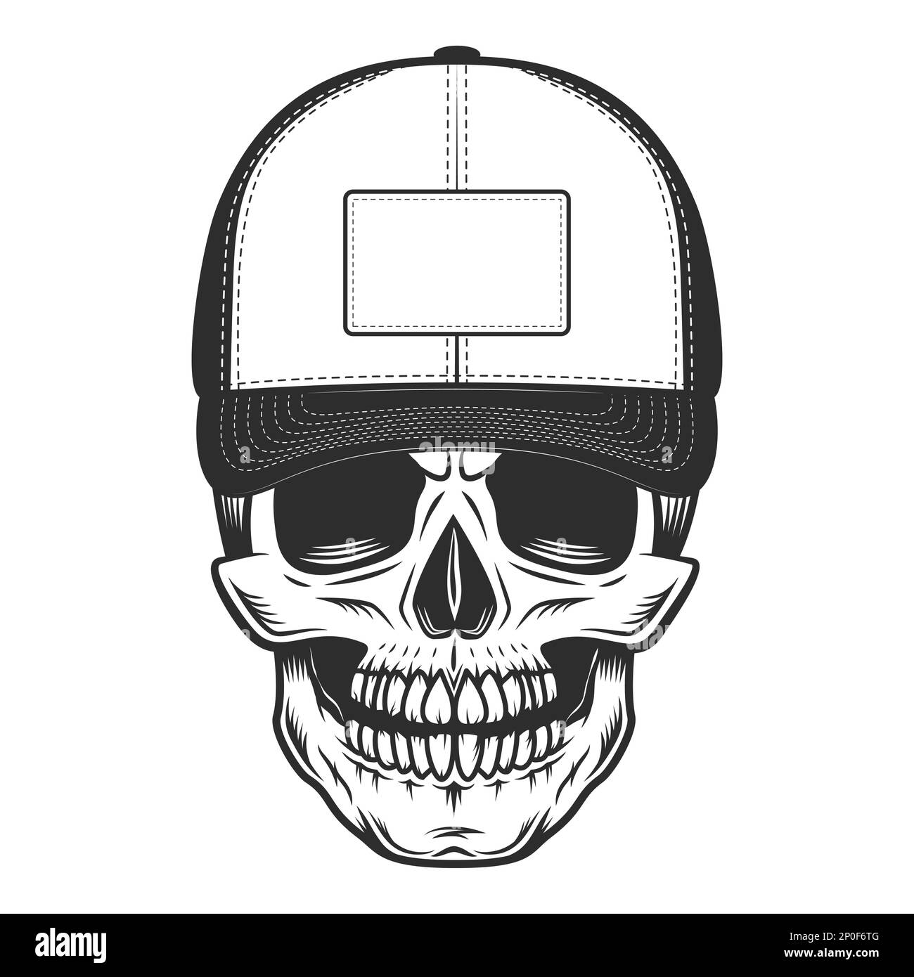 Skull in baseball cap in vintage monochrome style isolated vector