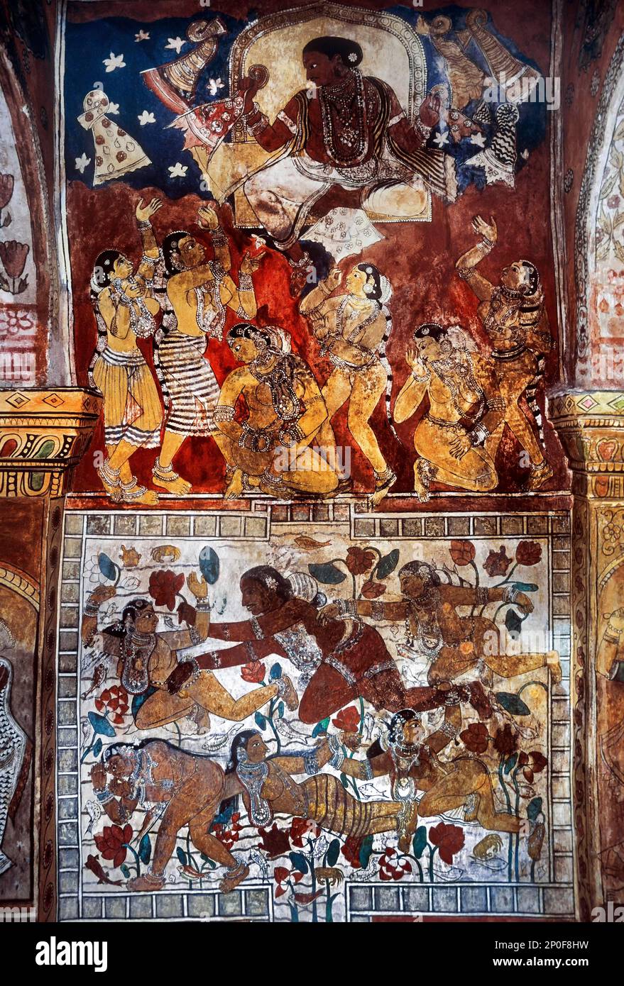 200 years old murals on the walls of the Ramalinga Vilasam Palace, Ramnad Palace in