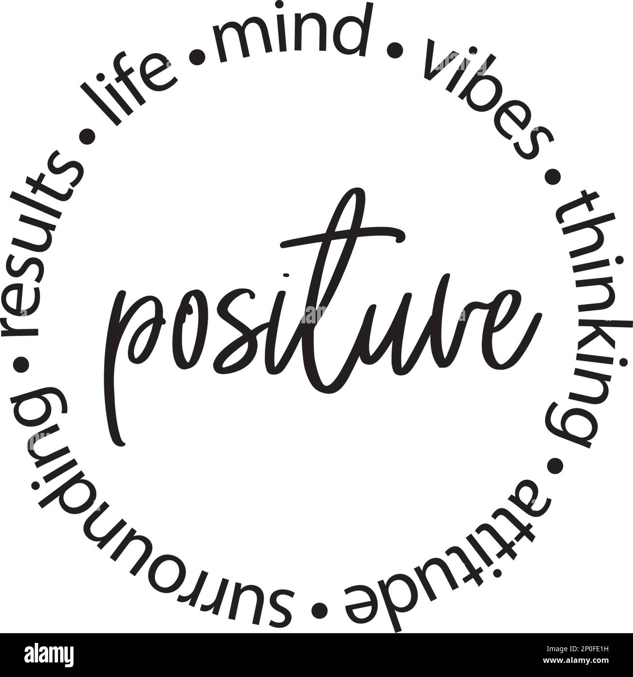 Positive and words in circle. Positive mind, positive vibes, positive