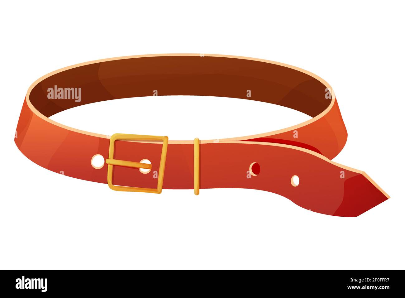 Leather pet collar red color, belt with gold elements in cartoon style ...