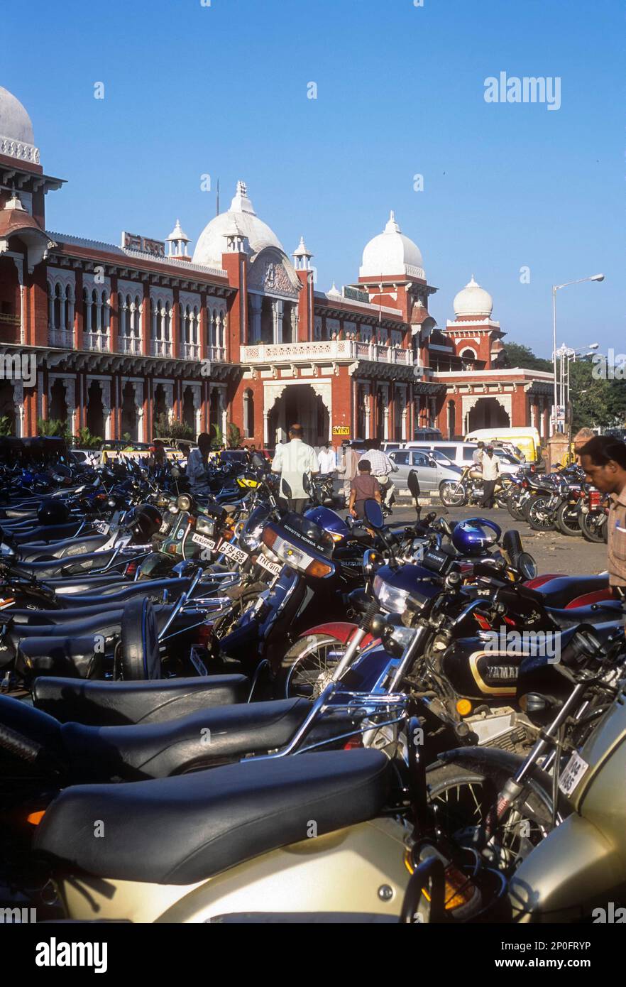 Egmore Railway Station in Chennai; Madras, Tamil Nadu, India. Indo-saracenic style Stock Photo