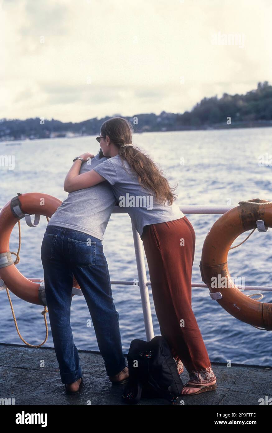 Couple standing on ship together, Ship journey from Port Blair to Havelock Island, Andaman and Nicobar Islands, Union Territory of India Stock Photo