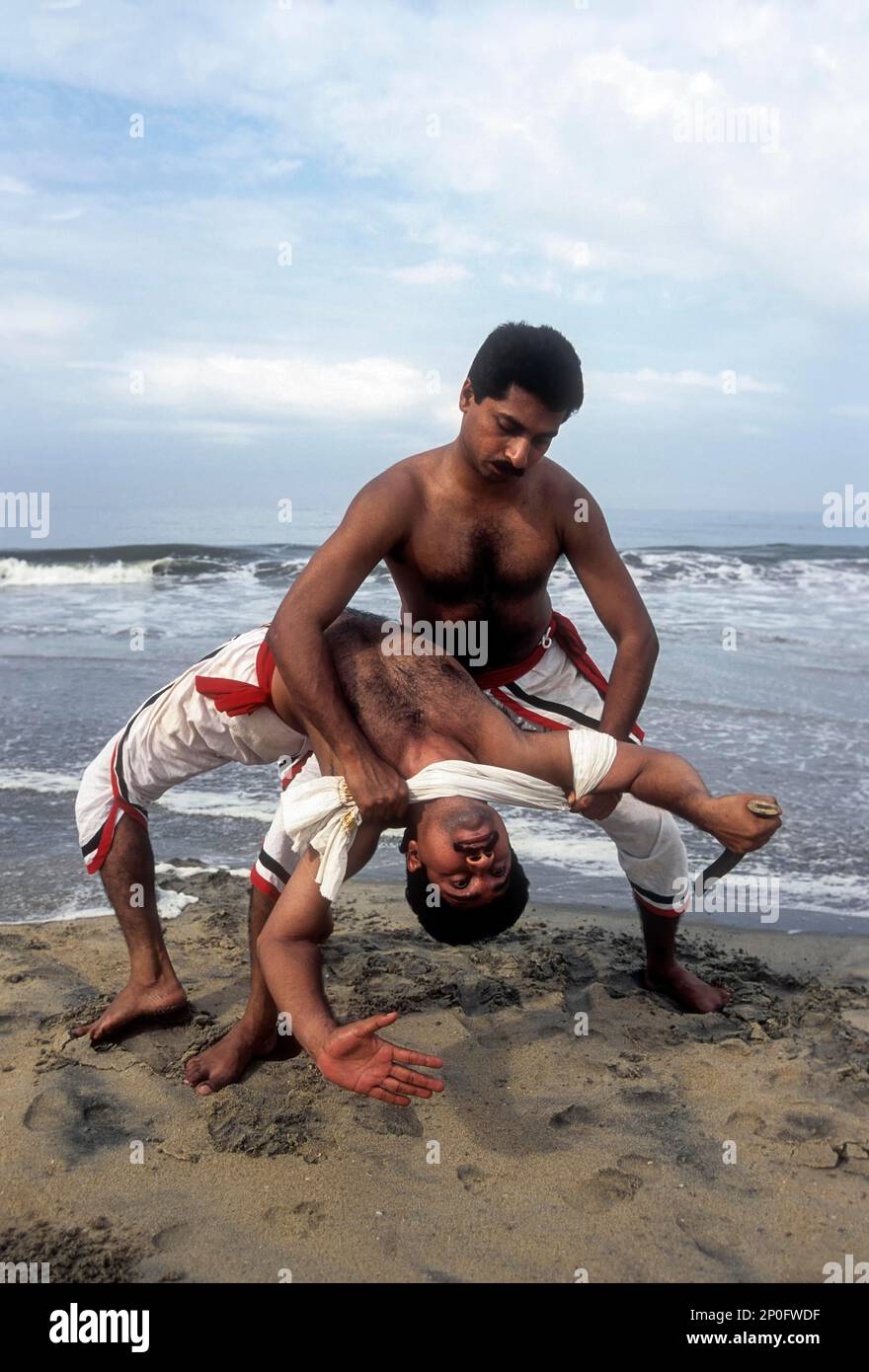 Kalaripayattu, Ancient martial art of kerala, India (knife fight) Stock Photo