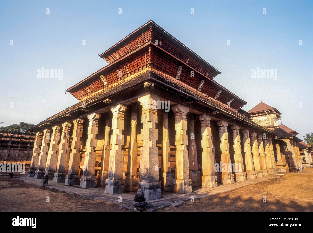 15th Century thousand pillars Saavira Kambada Basadi Jain temple in Moodabidri, Karnataka, South India, India, Asia Stock Photo