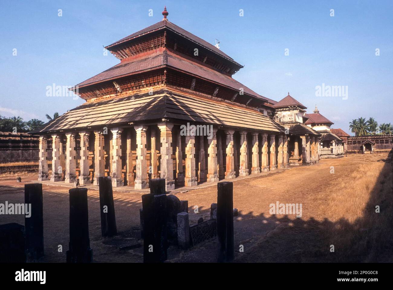 15th Century thousand pillars Saavira Kambada Basadi Jain temple in Moodabidri, Karnataka, South India, India, Asia Stock Photo