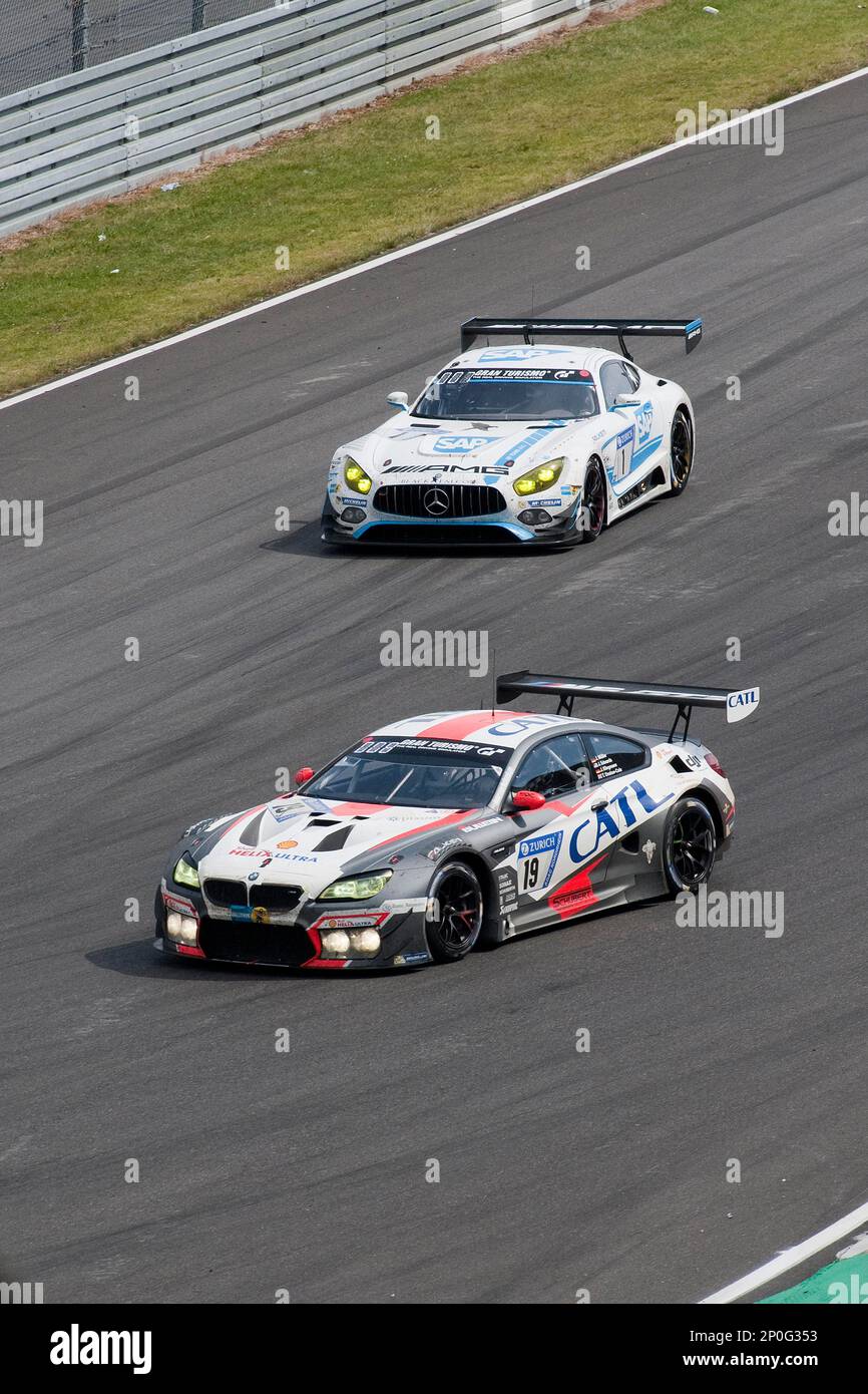 BMW M6 GT3, Mercedes AMG-GT3, Nuerburgring 24h race 2017, motorsports, racing, Eifel, Rhineland-Palatinate, Germany Stock Photo