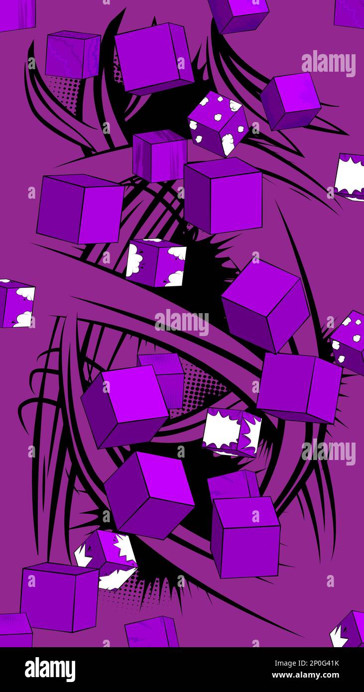 Dark Purple comic book wallpaper with cube shapes. Comics cartoon background poster, banner template. Stock Vector