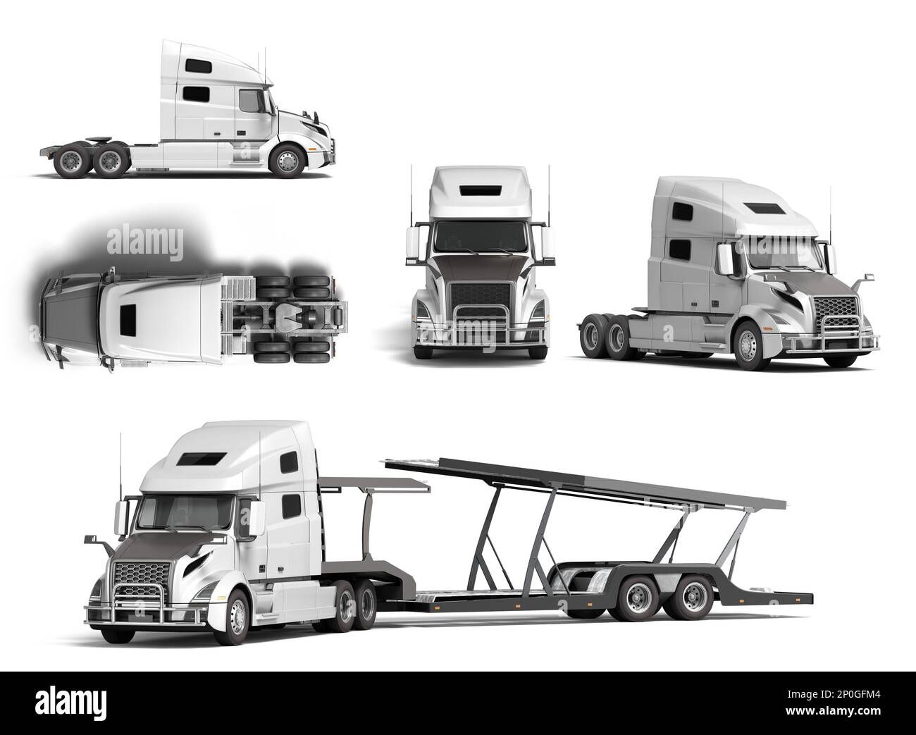White mockup semi truck set with black inserts with carrying capacity