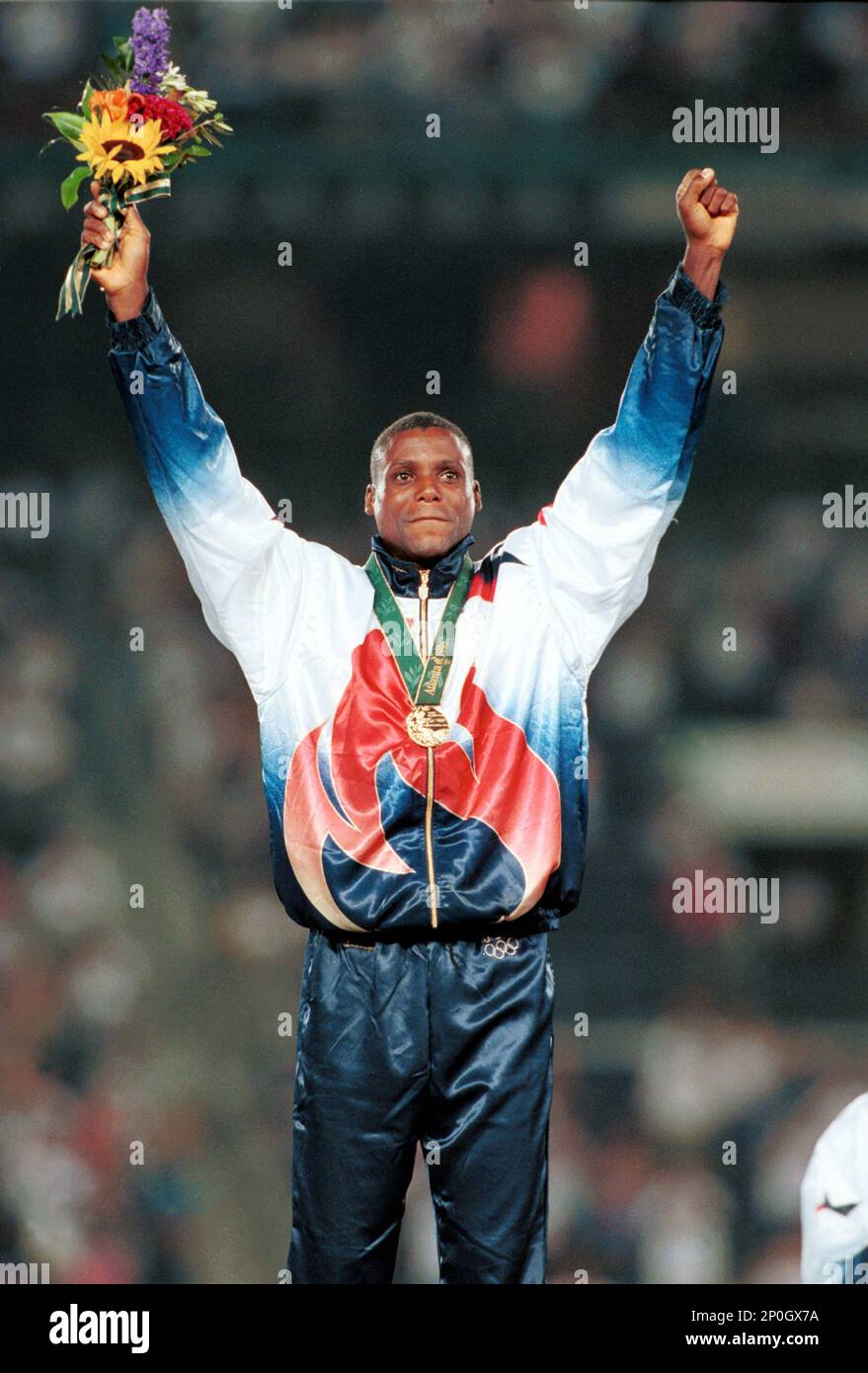 29 Jul 1996 Carl Lewis wins the men's long jump at the 1996 Summer Olympic Games at Olympic