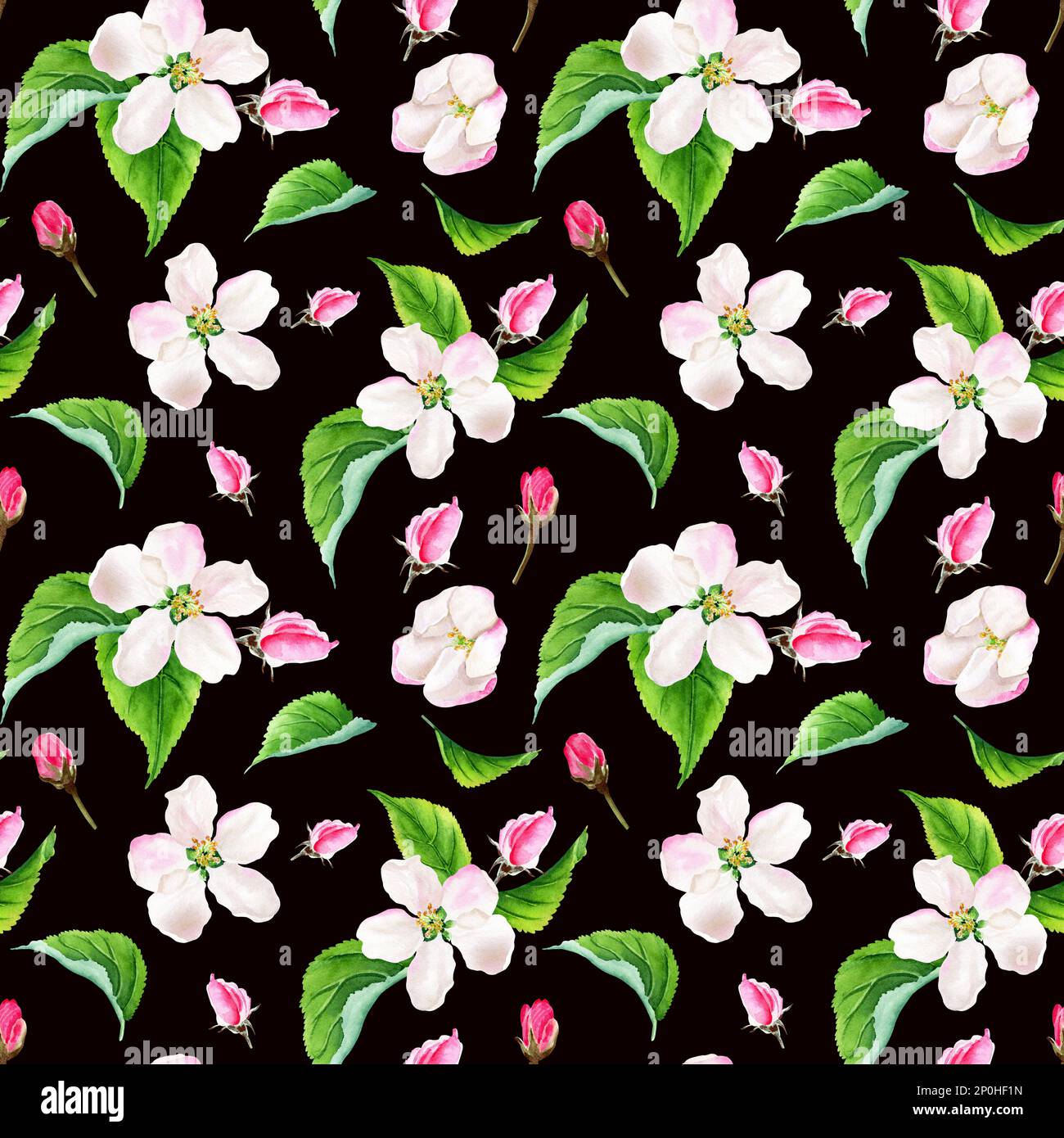 Seamless pattern with apple tree floral elements. Watercolor ...